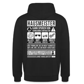 Hausmeister Spruch lustig - Unisex Hoodie - Schwarz - Hinten - Michal (187cm)