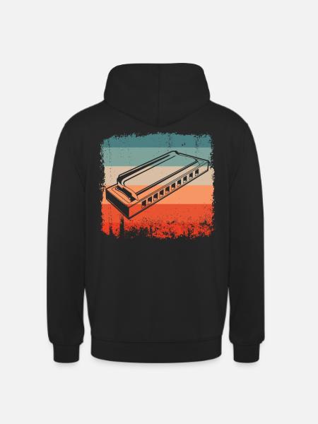 Retro Harmonica Player Silhouette - Unisex Hoodie - black
