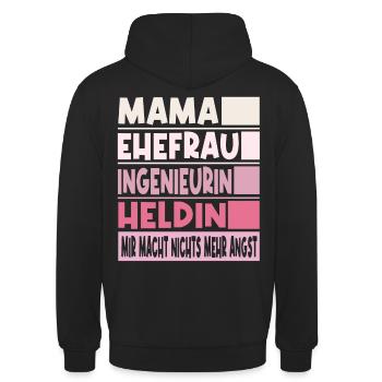Ingenieurin Mama Ehefrau Heldin - Unisex Hoodie - Schwarz - Hinten - Michal (187cm)