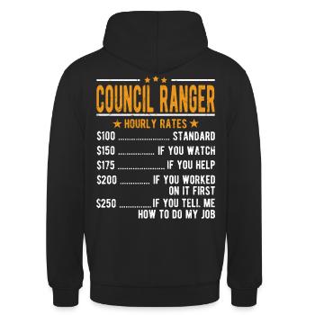 Council Ranger Stundenlohn - Unisex Hoodie - Schwarz - Hinten - Michal (187cm)