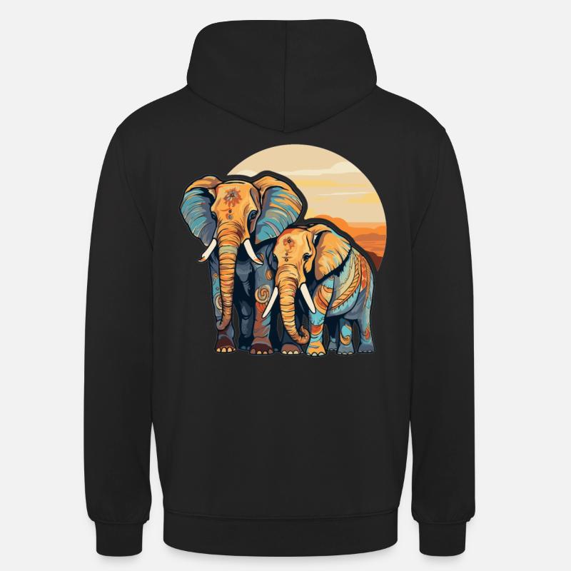 Elefanten Mama und Kind - Unisex Hoodie - Schwarz