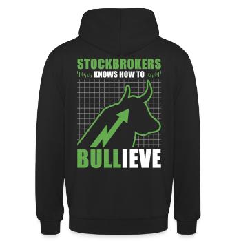 Börsenmakler Bullieve Finanzielles Wortspiel - Unisex Hoodie - Schwarz - Hinten - Michal (187cm)