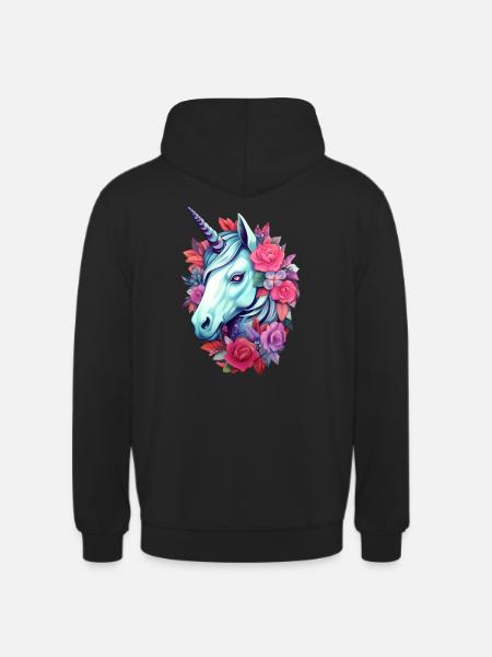 Einhorn Blumen-Ästhetik - Unisex Hoodie - Schwarz