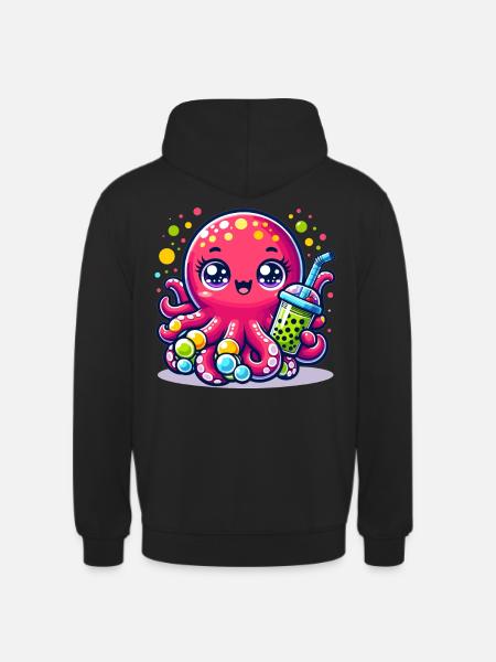 Kawaii Octopus With Bubble Tea Sea Ocean Boba Tea - Unisex Hoodie - black