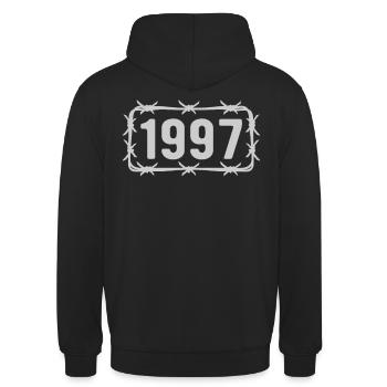 Anniversaire Vintage 1997 fil de fer barbelé - Sweat-shirt à capuche unisexe - noir - Dos - Michal (187cm)