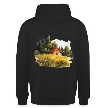 Gemütliches Landhaus In Idyllischer Natur - Unisex Hoodie - Schwarz - Hinten - Michal (187cm)