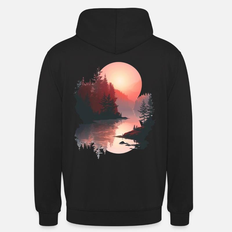 Sunset Reflection Forest Scene - Unisex Hoodie - black