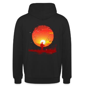Sonnenuntergang Angeln Silhouette - Unisex Hoodie - Schwarz - Hinten - Michal (187cm)