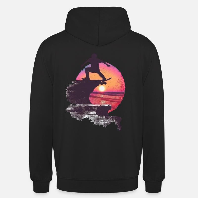 Skateboarder Silhouette Coucher De Soleil - Sweat-shirt à capuche unisexe - noir