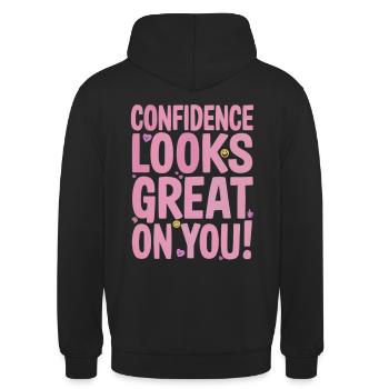 Selbstvertrauen Steht Dir Ausgezeichnet - Unisex Hoodie - Schwarz - Hinten - Michal (187cm)