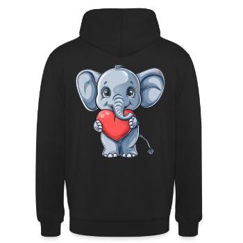 Éléphant mignon tenant une illustration de coeur pour - Sweat-shirt à capuche unisexe - noir - Dos - Michal (187cm)