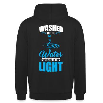 Washed in the water, walking in the light - Unisex Hoodie - black - Back - Michal (187cm)