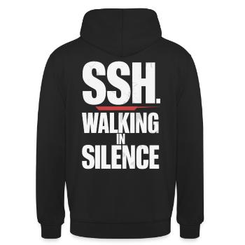 SSH. Walk in silence for inner peace - Unisex Hoodie - black - Back - Michal (187cm)