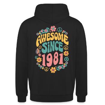 Awesome Since 1981 Blumen Hippie Geboren Jahr 1981 - Unisex Hoodie - Schwarz - Hinten - Michal (187cm)