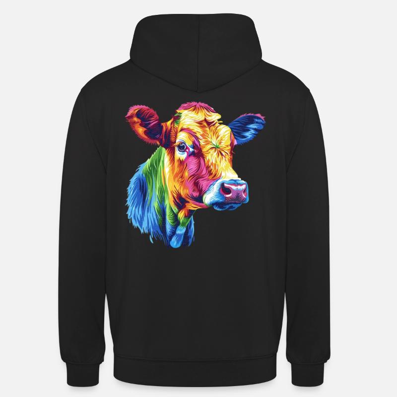Vache colorée arc-en-ciel oeuvre - Sweat-shirt à capuche unisexe - noir