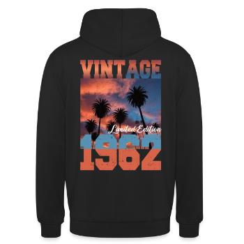 1962 Vintage Limited Edition Palmen Geboren 1962 - Unisex Hoodie - Schwarz - Hinten - Michal (187cm)