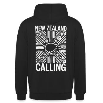 New Zealand Souvenir Calling Kiwi Design - Unisex Hoodie - Schwarz - Hinten - Michal (187cm)