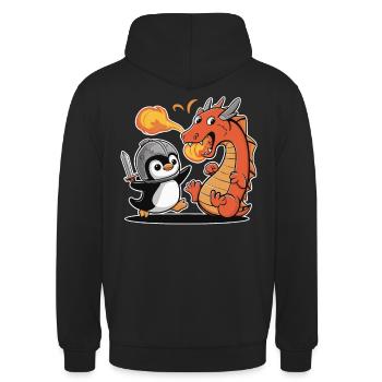 Le pingouin chevalier combat les dragons - Sweat-shirt à capuche unisexe - noir - Dos - Michal (187cm)