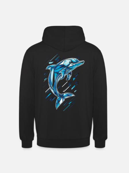 Geometric Dolphin in Blue Tones - Unisex Hoodie - black