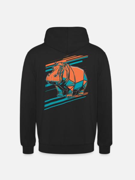 Geometric Hippo Art Design - Unisex Hoodie - black