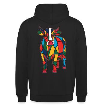 Oeuvre d’animaux de ferme géométrique colorée - Sweat-shirt à capuche unisexe - noir - Dos - Michal (187cm)