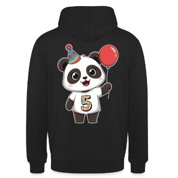 Süßer Panda mit Luftballon und Partyhut für den 5. - Unisex Hoodie - Schwarz - Hinten - Michal (187cm)