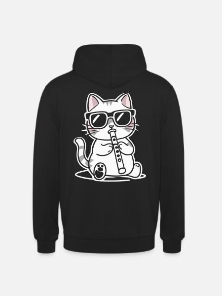 Cat with sunglasses playing flute - Unisex Hoodie - black
