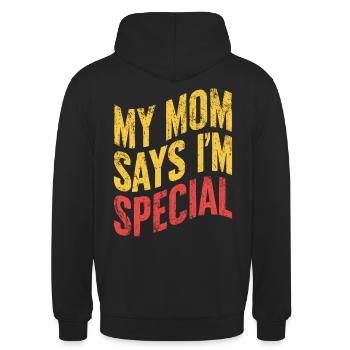Meine Mama Sagt Ich Bin Besonders - Unisex Hoodie - Schwarz - Hinten - Michal (187cm)