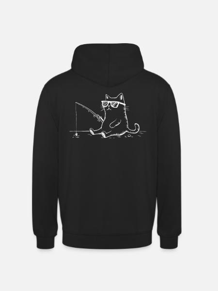 Cat with sunglasses fishing - Unisex Hoodie - black