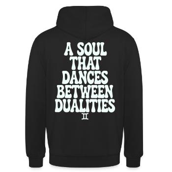 Gémeaux : l’âme danse, entre les dualités - Sweat-shirt à capuche unisexe - noir - Dos - Michal (187cm)