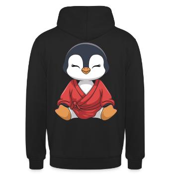 Meditating penguin in kimono - Unisex Hoodie - black - Back - Michal (187cm)