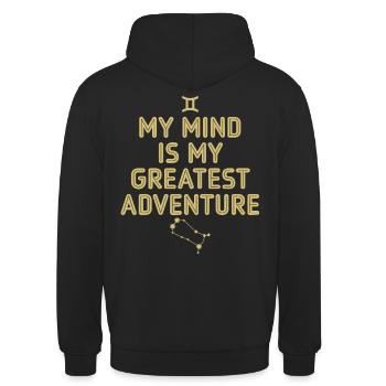 Zwillinge Sternzeichen Abenteuer Geist - Unisex Hoodie - Schwarz - Hinten - Michal (187cm)
