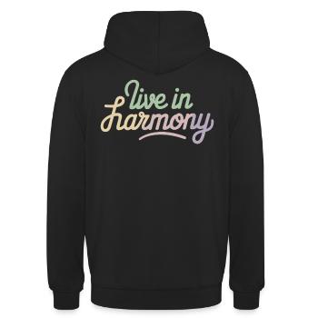Lebe In Harmonie Inspirierende - Unisex Hoodie - Schwarz - Hinten - Michal (187cm)