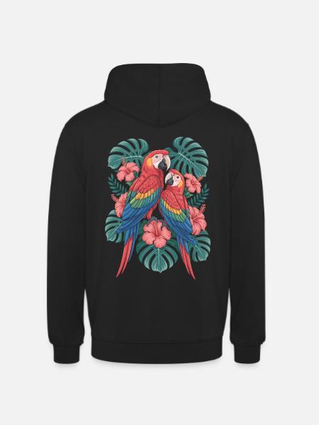 Exotic parrots with tropical flowers - Unisex Hoodie - black