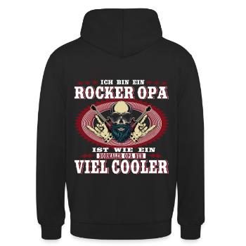 rocker opa | Geschenk oder Geschenkidee für Opas - Unisex Hoodie - Schwarz - Hinten - Michal (187cm)
