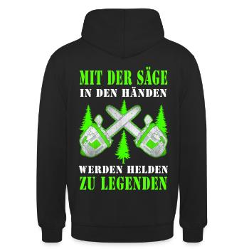 Motorsäge Legende Held cooler Spruch Geschenkidee - Unisex Hoodie - Schwarz - Hinten - Michal (187cm)