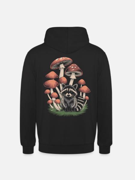 Cottagecore szop pracz i grzyby harmonia - Bluza z kapturem typu unisex - czarny