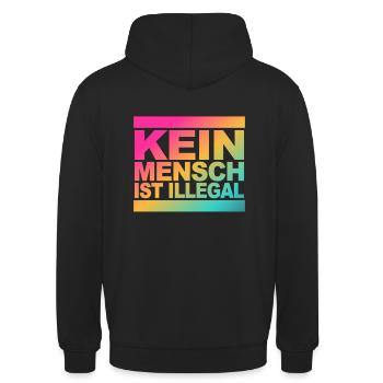 Kein Mensch ist illegal - Gegen Rechts - FCK NZS - Unisex Hoodie - Schwarz - Hinten - Michal (187cm)