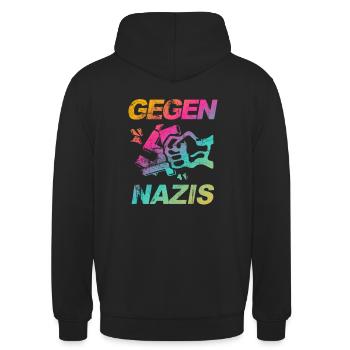 Gegen Nazis, Gegen Rechts Faust. FCK NZS - Unisex Hoodie - Schwarz - Hinten - Michal (187cm)