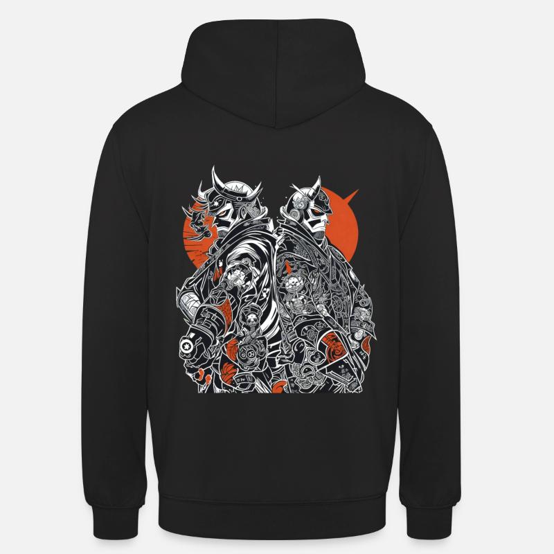 Duo de samouraïs : art d’armure à contraste élevé - Sweat-shirt à capuche unisexe - noir