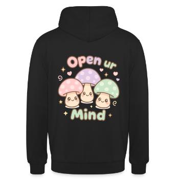 Open ur Mind – Süße Pilze - Unisex Hoodie - Schwarz - Hinten - Michal (187cm)