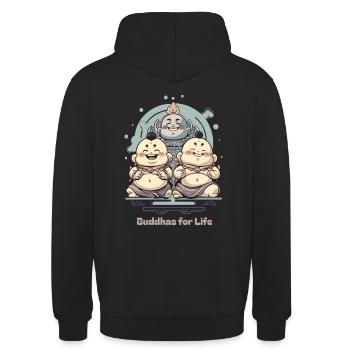 Enlightened Comrades Shirt - Buddhas for Life Tee - Unisex Hoodie - black - Back - Michal (187cm)