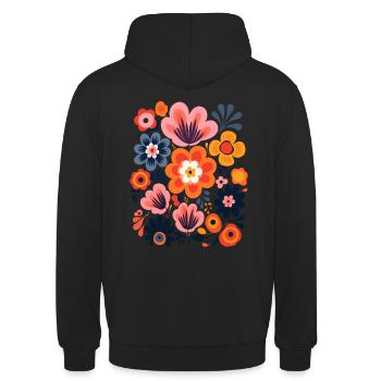 Petals in Motion Shirt - Dynamic Floral Design - Unisex Hoodie - Schwarz - Hinten - Michal (187cm)