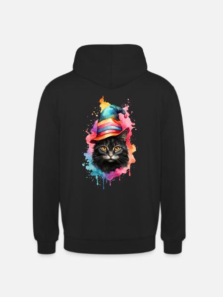 Katze als Hexe - Unisex Hoodie - Schwarz