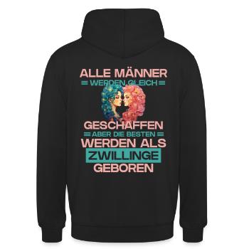 Sternzeichen Zwillinge - Unisex Hoodie - Schwarz - Hinten - Michal (187cm)