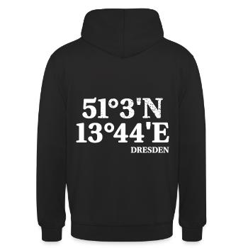 Dresden Souvenir Koordinaten - Unisex Hoodie - Schwarz - Hinten - Michal (187cm)