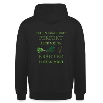 Kräuter Wildkräuter Gärtnerin - Unisex Hoodie - Schwarz - Hinten - Michal (187cm)
