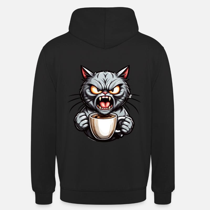 Graue Katze mit Kaffee - Unisex Hoodie - Schwarz