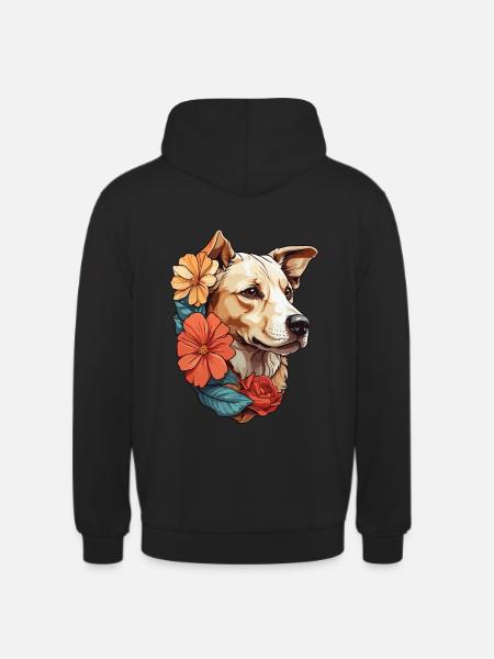 Hund mit bunten Blumen - Unisex Hoodie - Schwarz