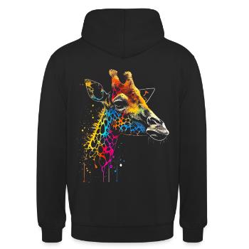 Bunte Giraffe Graffiti Airbrush Artwork - Unisex Hoodie - Schwarz - Hinten - Michal (187cm)